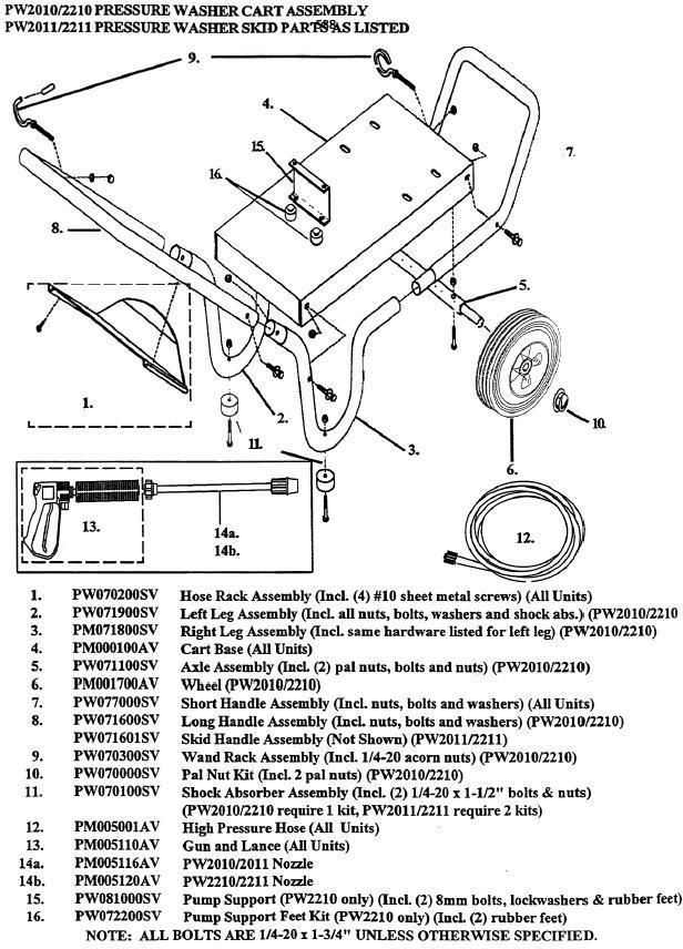 Campbell Hausfeld PW2210 pressure washer replacment parts