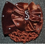 BROWN SATIN ON VELVET RUCHED SNOOD WITH RHINESTONE ACCENTS